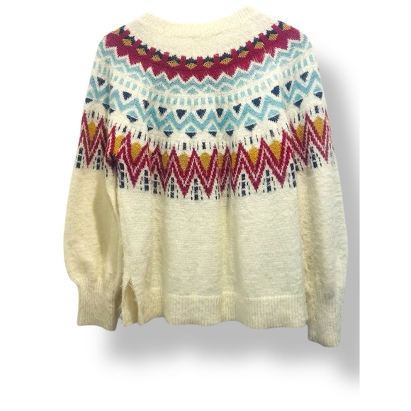 Fair Isle Sweater Size Medium Boho Country Oversized Cozy Knit Cream Multicolor - Picture 8 of 13